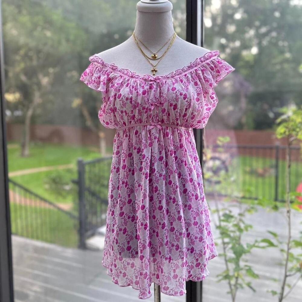 Pink Floral Babydoll Ruffle Bow Top/Dress Fairycore